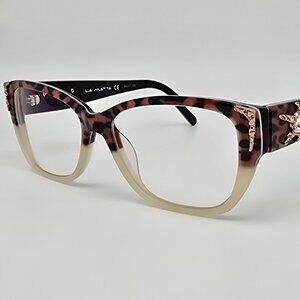 La Matta LM3138 Col. 2 Leopard White Rhinestone Cat Eye Eyeglasses Frame Italy